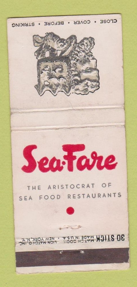 Matchbook Cover - Sea Fare Seafood New York City WORN 30 Stick