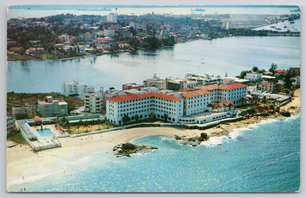 Condado Beach Hotel San Juan Puerto Rico 1950 Postcard Aerial View