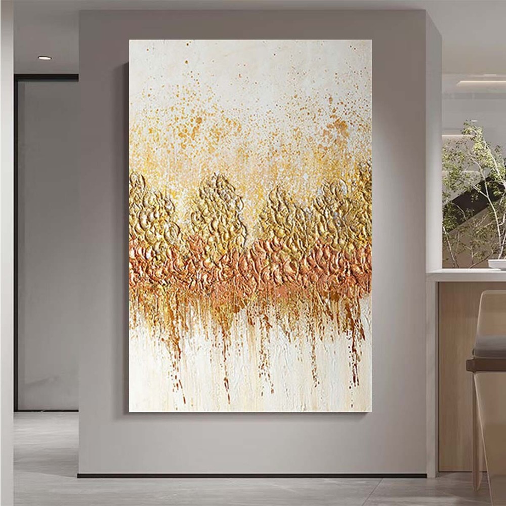 Custom 3D Texture Decor Poster Gold Foil Mural Wall Art Handmade Abstract Canvas