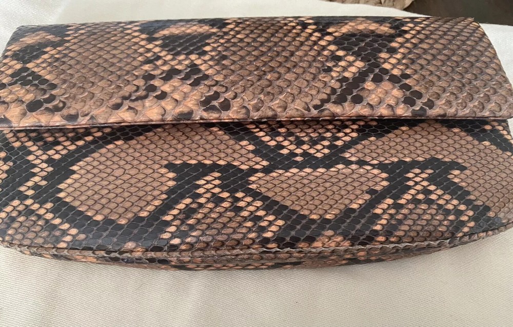 DARBY SCOTT Brown Multi-Color  Genuine Python Leather Clutch Handbag