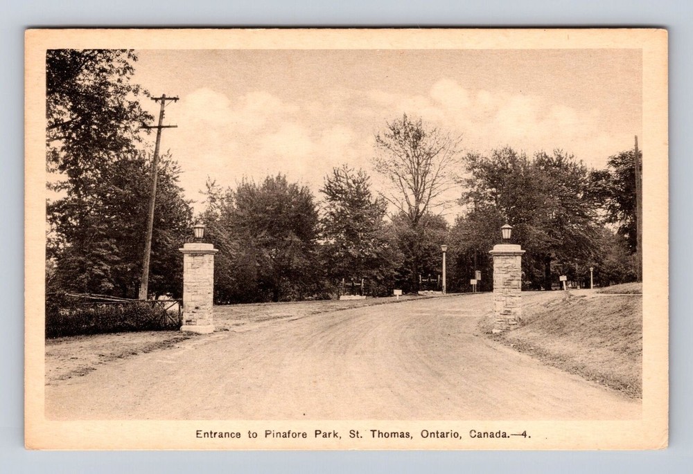 St Thomas Ontario-Canada, Entrance To Pinafore Park, Antique, Vintage Postcard