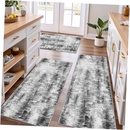 Non-Slip Washable Kitchen Rugs Set of 3 Abstract Design Floor Mats-image