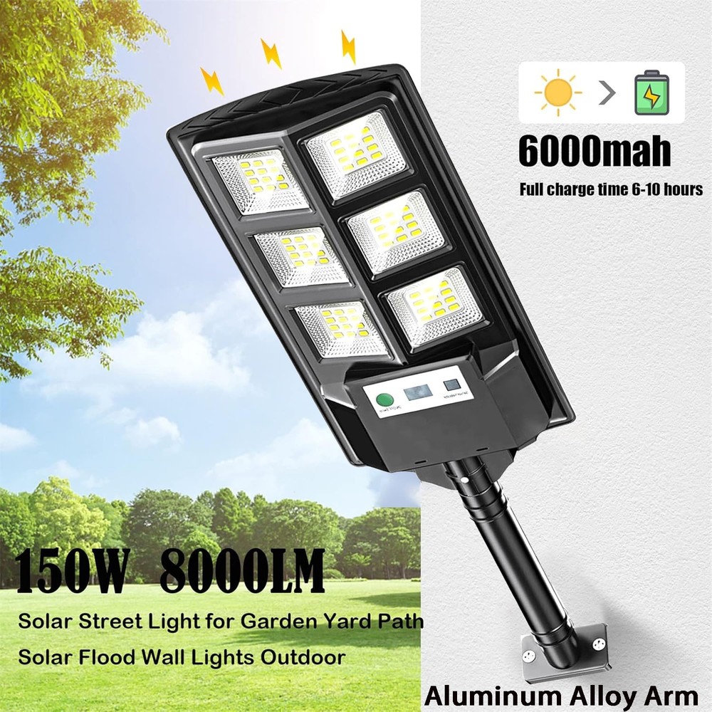 10000LM Solar Street Light LED Dusk to Dawn Outdoor Flood Parkin Lot Garage Lamp