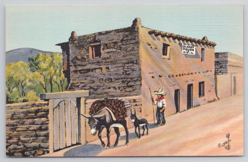 Oldest House Santa Fe New Mexico Vintage Curteich Linen Postcard