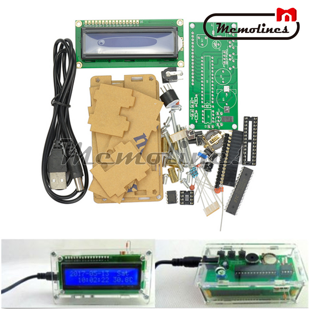 LCD1602 5V Multifunctional Backlight Electronic Clock DIY Kits +Acrylic Case