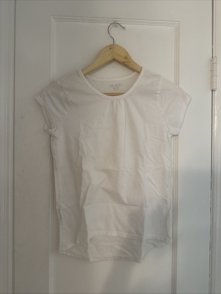 The Children's Place Girl's White Short Sleeve Shirt with Pleated Neckline XXL