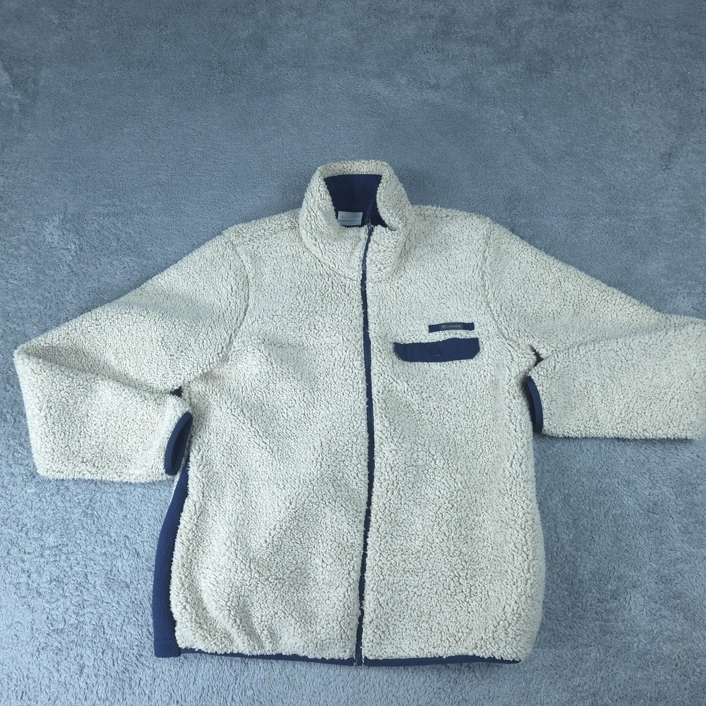 Columbia Fleece Jacket Mens Large Beige Sherpa Full Zip Pockets Winter Outdoor