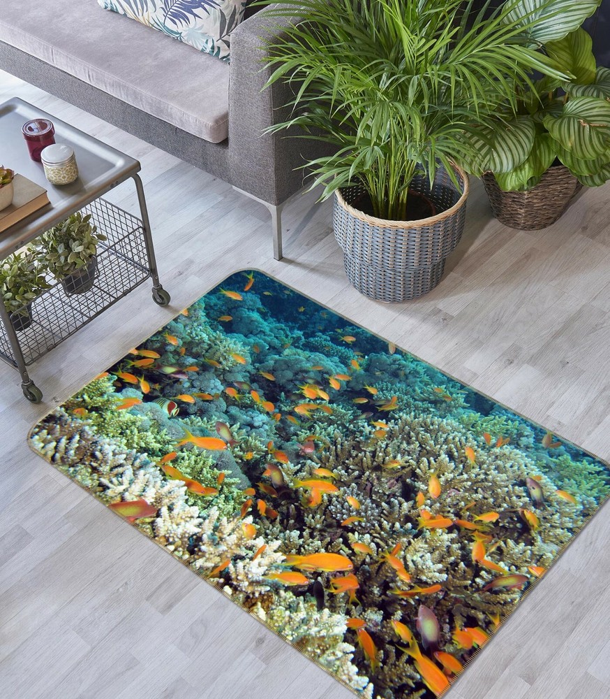3D Coral Goldfish Non-Slip Rug Elegant Photo Carpet for Home Decor