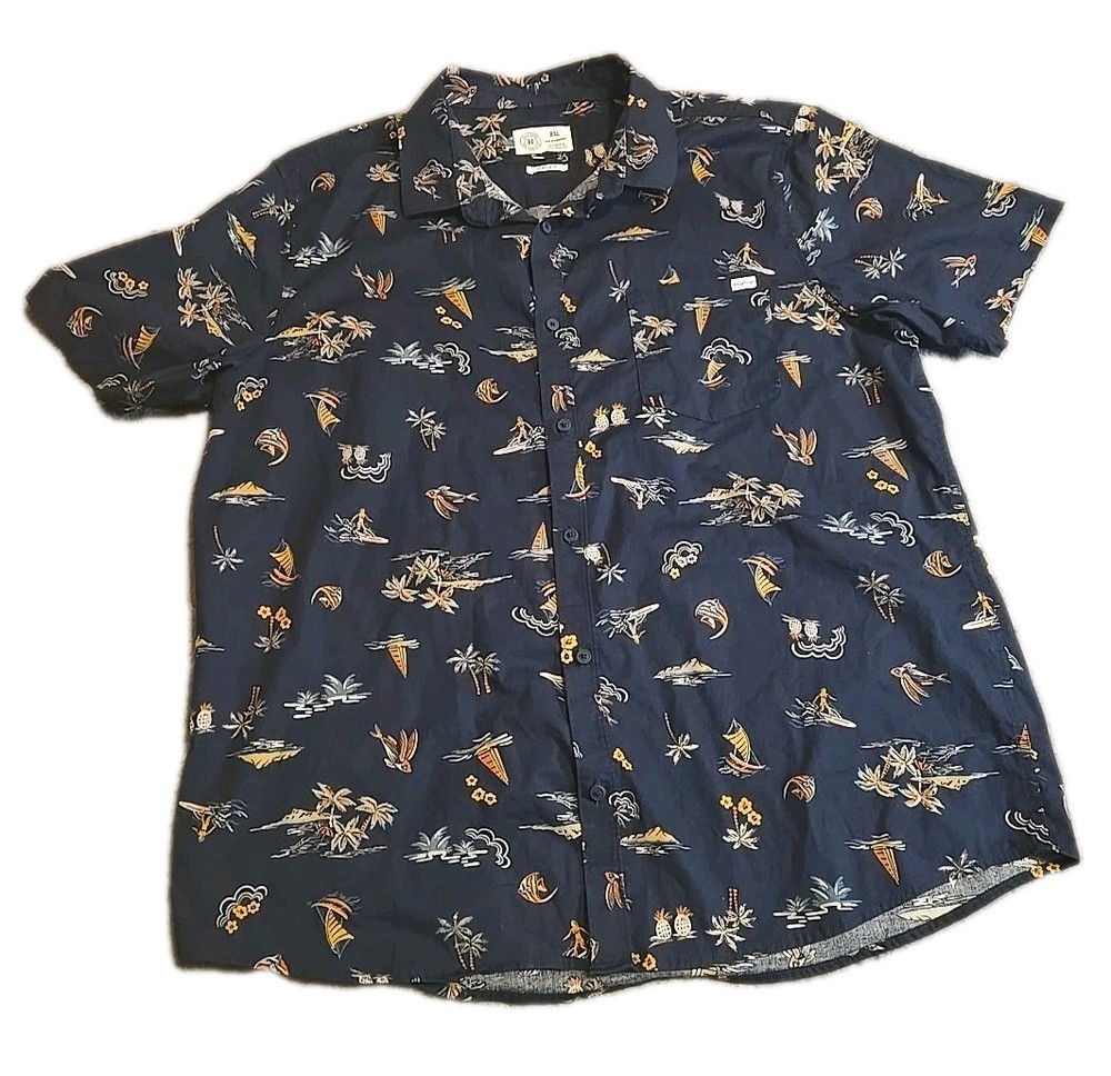 Hurley Men's XXL Hawaiian Shirt Stretch Fit Tropical Button Up Floral Surf