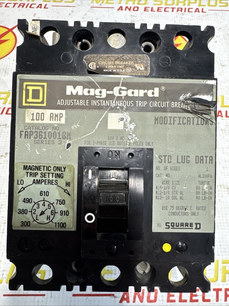 Square D Mag-Gard FAP36100 100A 3P Instantaneous Trip Breaker