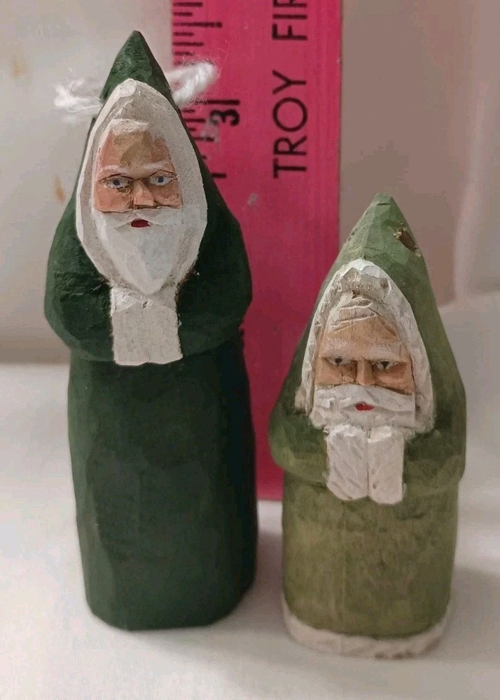 Vintage Lot of 2 Hand Painted Wooden Christmas Ornaments Signed & Dated