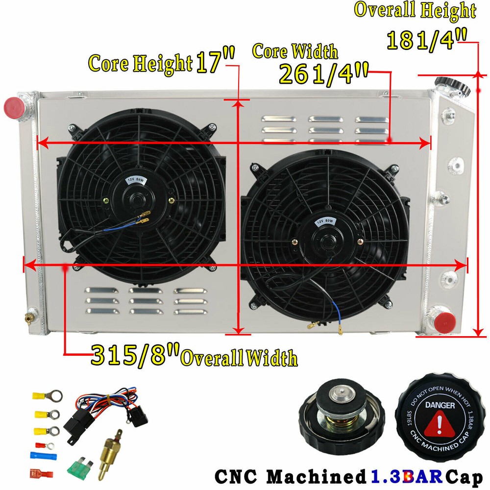 3 Rows Radiator Shroud Fan For Chevy GMC C10 C20 K10 1970-1985/Impala 80-85