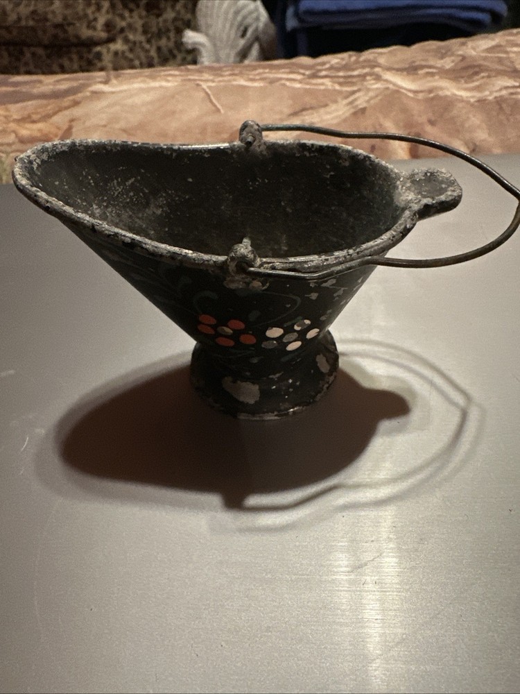 Vintage Dollhouse Cast Iron Miniature Coal Ash Bucket 3
