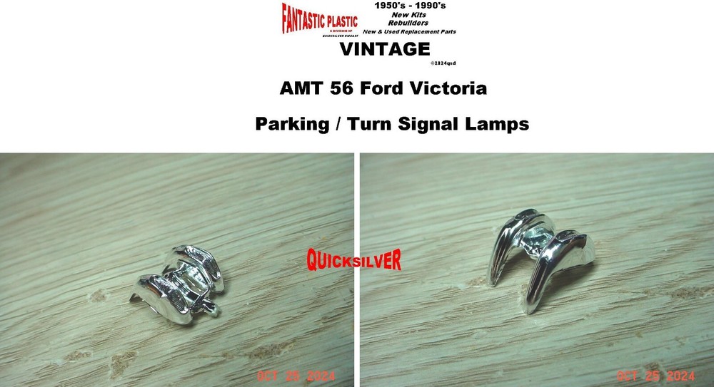 Vintage AMT 56 Ford Victoria Chrome R & L Parking Lamps 1/25 Model Part fp30