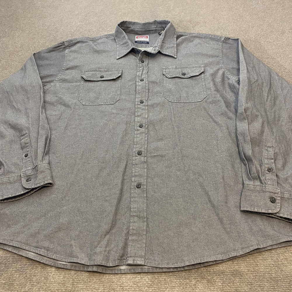 Wrangler Shirt Mens 3XL Gray Comfort Flex Stretch Long Sleeve Button Front Top