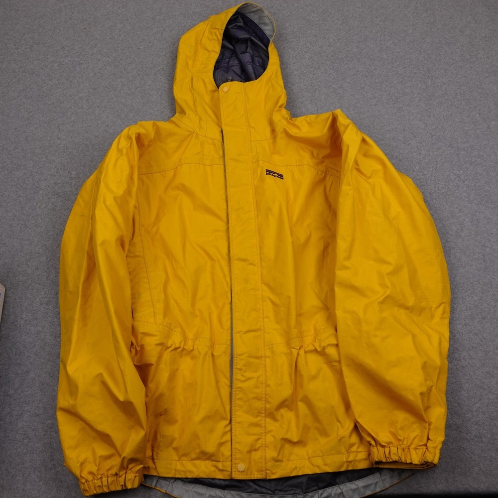 Vintage Patagonia Rain Jacket Hooded Lightweight Yellow Outdoor Coat Mens Large