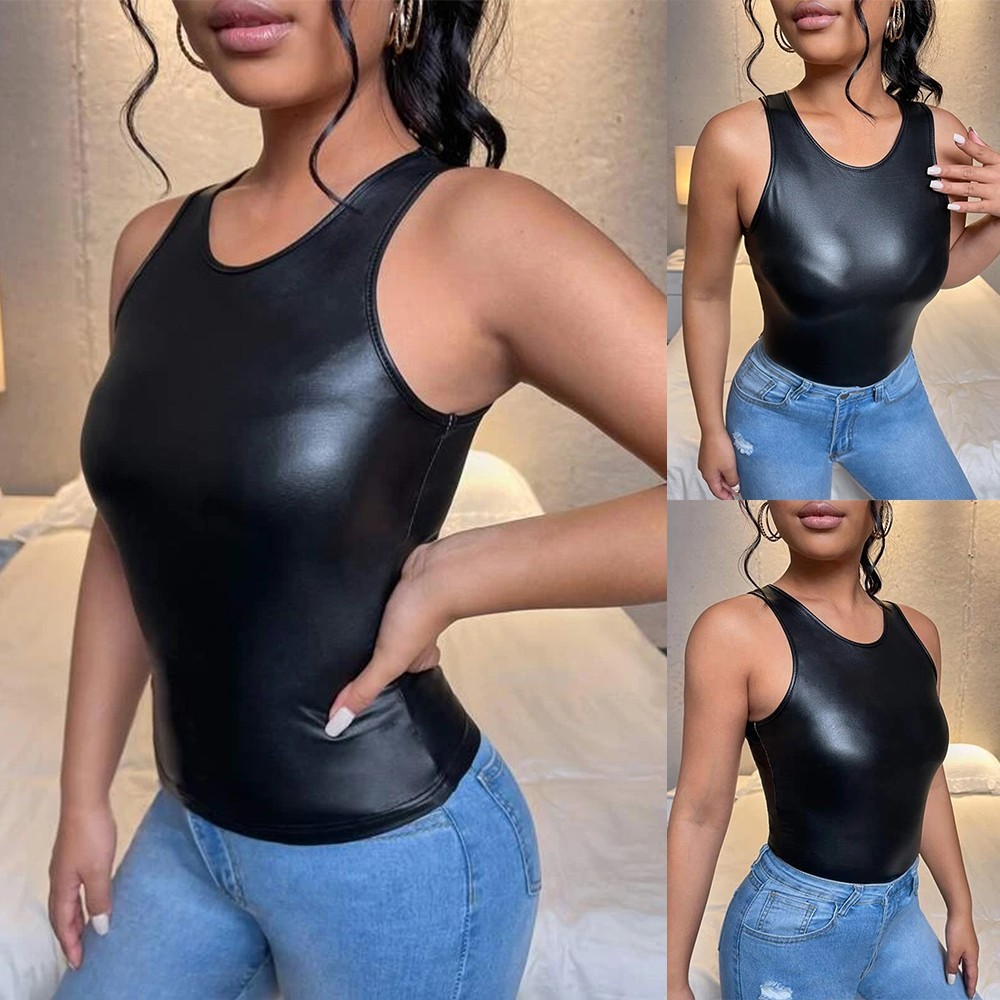Women Glossy Shiny Vest Crop Tank Top Party Clubwear Rave Bustier Top Camisole