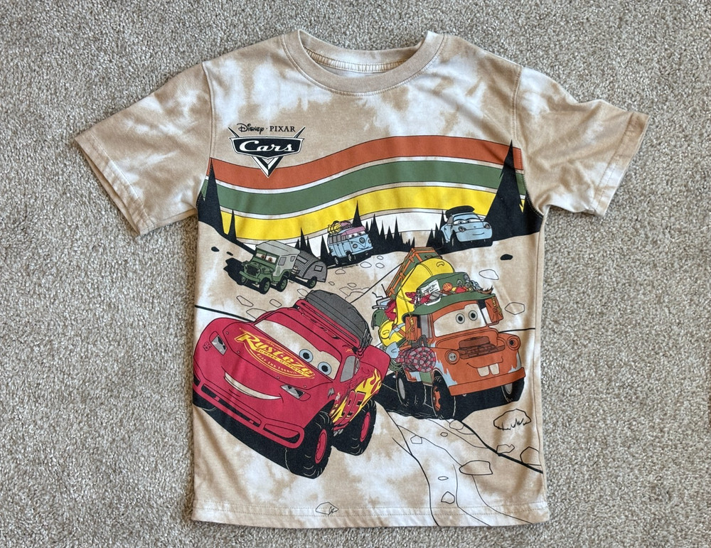 Disney Pixar Cars Shirt Brown Medium 7/8 Lightning McQueen Mater