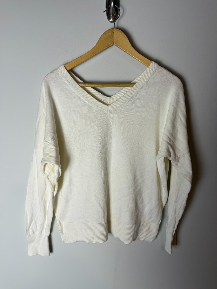 Banana Republic Ivory V-Neck Long Sleeve Pullover Sweater Women's M White