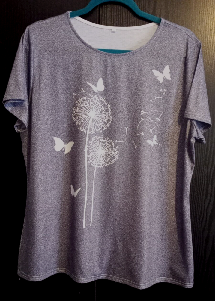( BNWT ) GREY FLORAL & BUTTERFLY SOFT STRETCHY TOP SIZE 18 UK