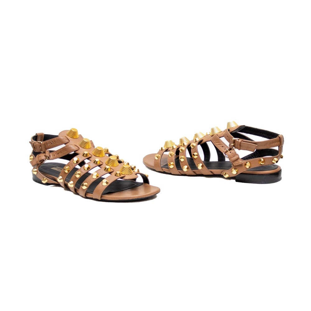 Balenciaga Women’s Gladiator Sandals – Brown Leather  Gold Studs –Sz EU 40/US 10