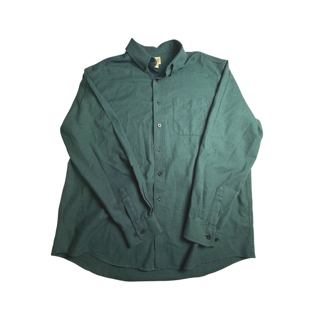 LL Bean Mens XL Green Houndstooth Button Down Shirt Traditional Fit Cotton