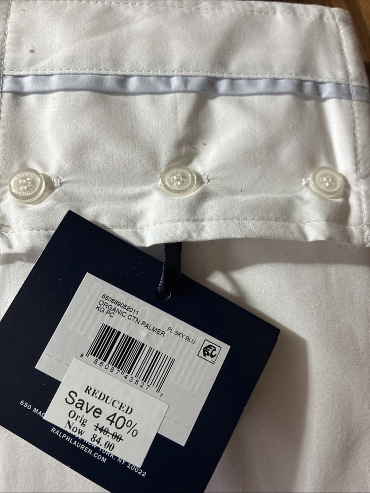 Ralph Lauren Palmer Percale Pale Sky Blue King Pillowcases Organic Cotton 464 Tc