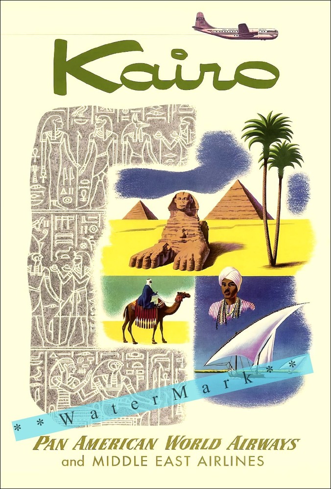 1950s Kairo Egypt Cairo Pan American MEA Vintage Retro Poster Art Print