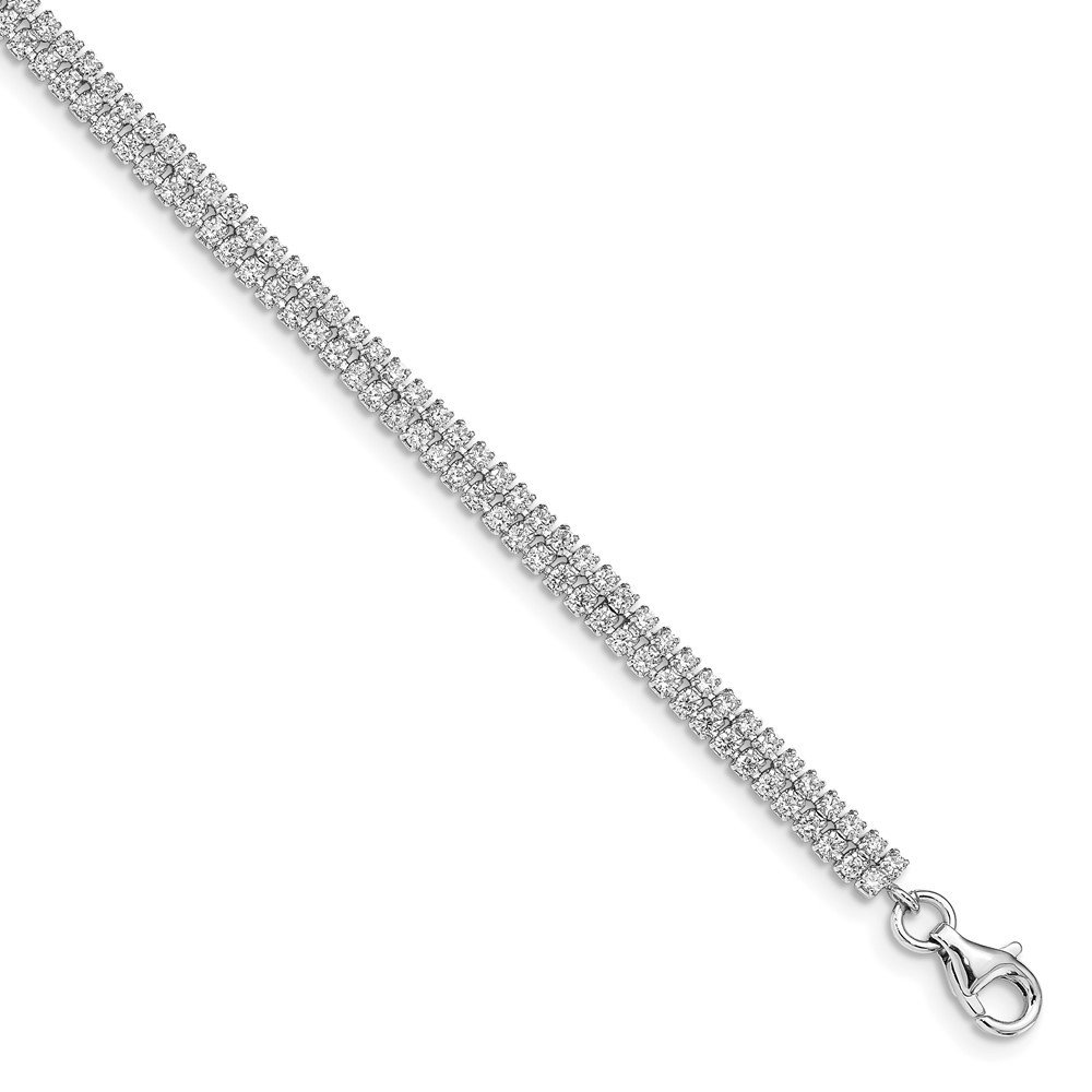 925 Sterling Silver Rhodium-plated 2 Row Cubic Zirconia Bracelet 7