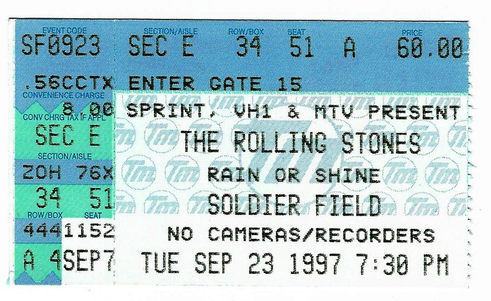 The Rolling Stones Blues Traveler 9/23/97 Chicago Soldier Field Rare Ticket Stub