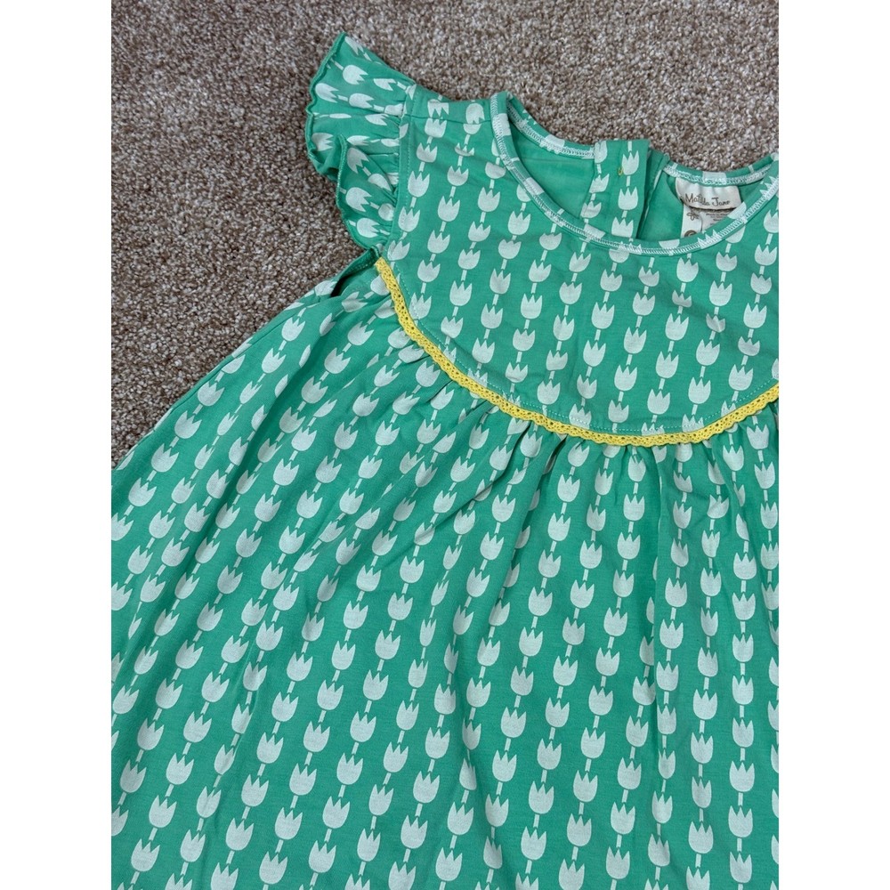 Matilda Jane Girls Green Dress Tulip Floral Flutter Sleeve Knit 6 Whimsical