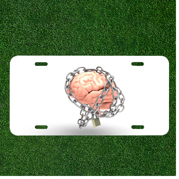 Custom Personalized License Plate Auto Tag With Brain In Chains Design Add Names