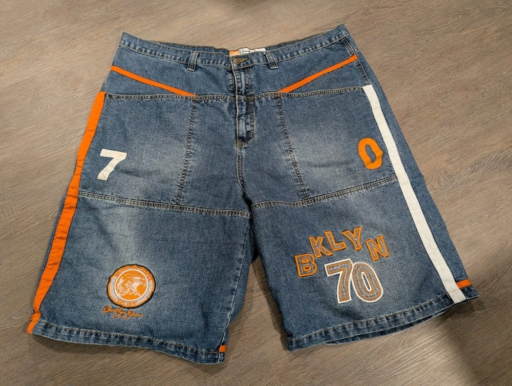 Brooklyn Xpress Baggy Jeans Shorts Jorts with Patches Size 48