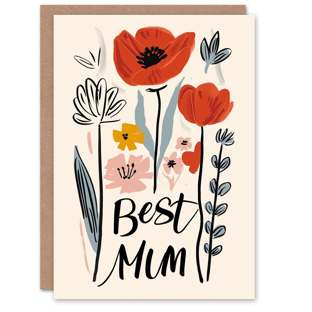 Mother's Day Greeting Card Best Mum Simple Modern Floral For Mum