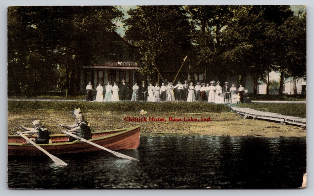 Chittick Hotel Bass Lake Indiana IN 1909 Postcard