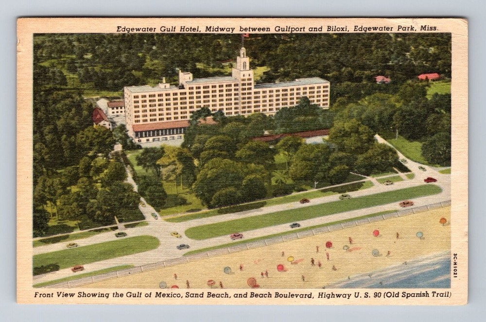 Edgewater Park MS-Mississippi, Aerial Edgewater Gulf Hotel, Vintage Postcard
