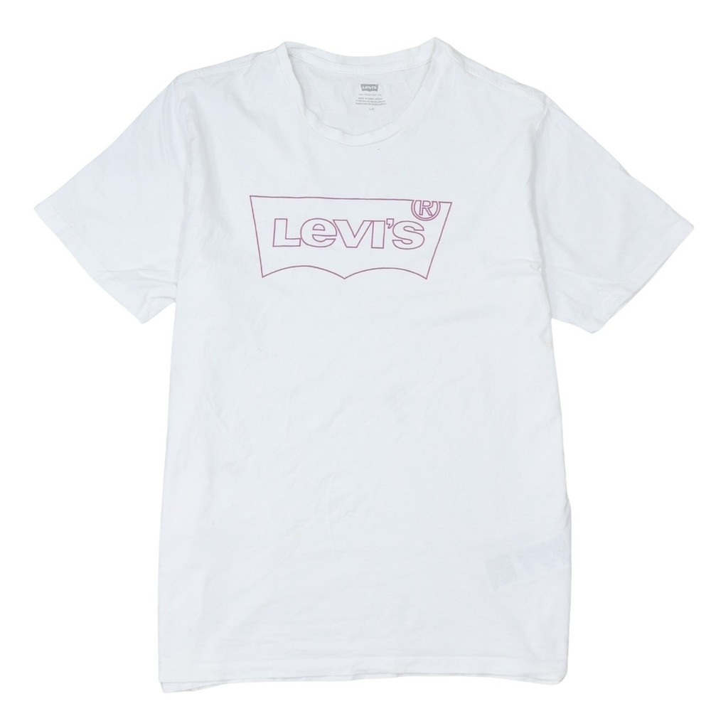 Levis Mens T Shirt White Cotton Graphic Batwing Logo Print Short Sleeve Tee L
