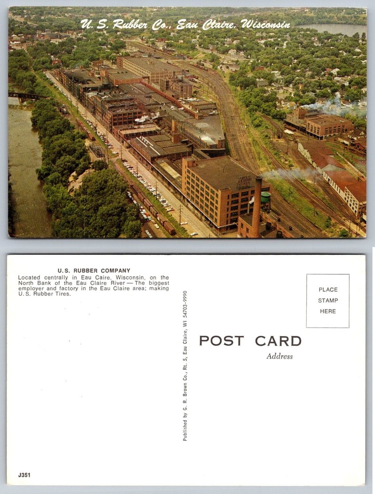 US Rubber Co Eau Claire Wisconsin Aerial View Industrial Plant Postcard