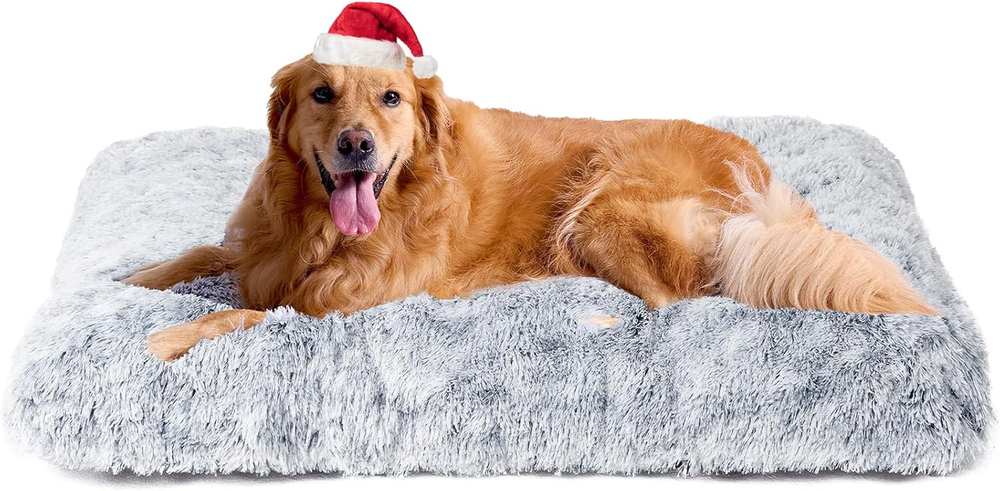 Fluffy Dog Crate Bed for Extra Large Dogs, Plush Faux Fur Pad, Calming anti Anxi