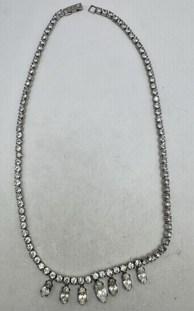 Vintage Antique Kramer Clear Rhinestone Necklace. 15”