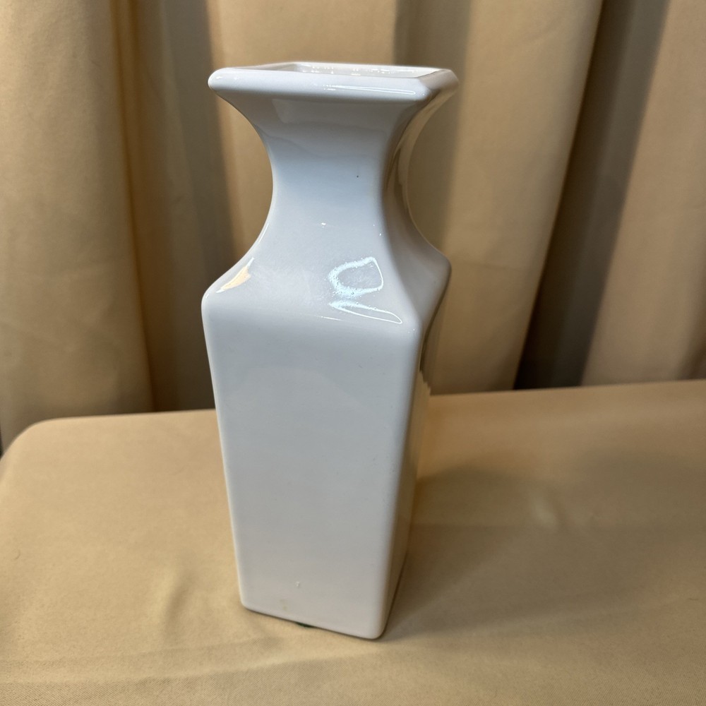 Vintage MCM Royal Haeger White Square Pottery Vase USA 12” tall EUC
