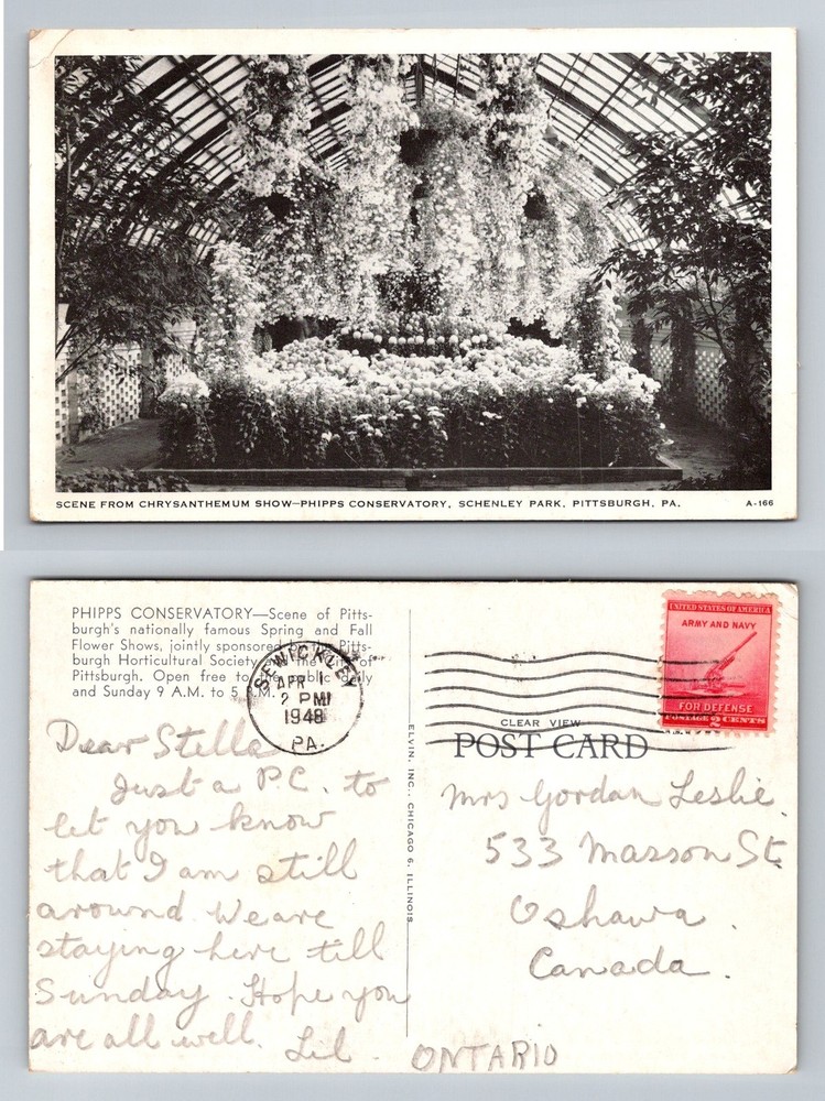 Pittsburgh, PA-Pennsylvania, Phipps Conservatory Show Vintage c1948 Postcard
