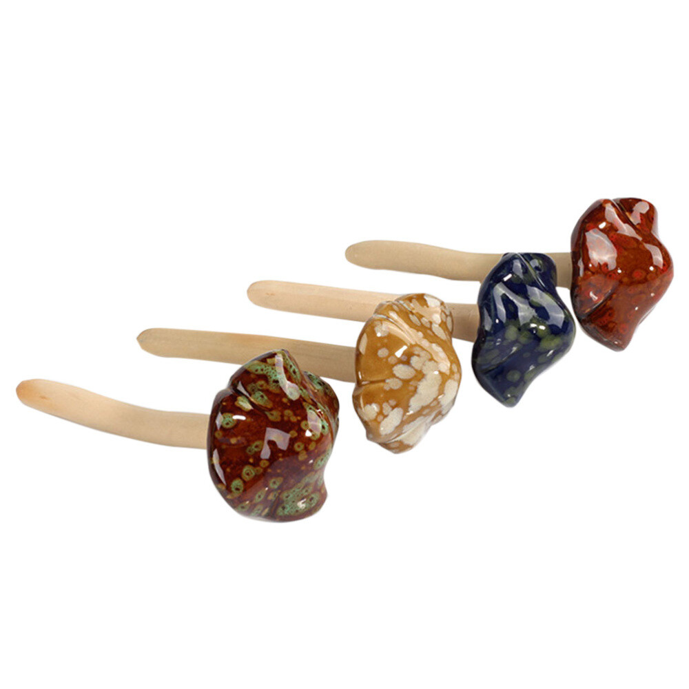 4pcs Mushroom Tea Pet Statue Garden Ornament Ceramic Decor Decorative Stakes