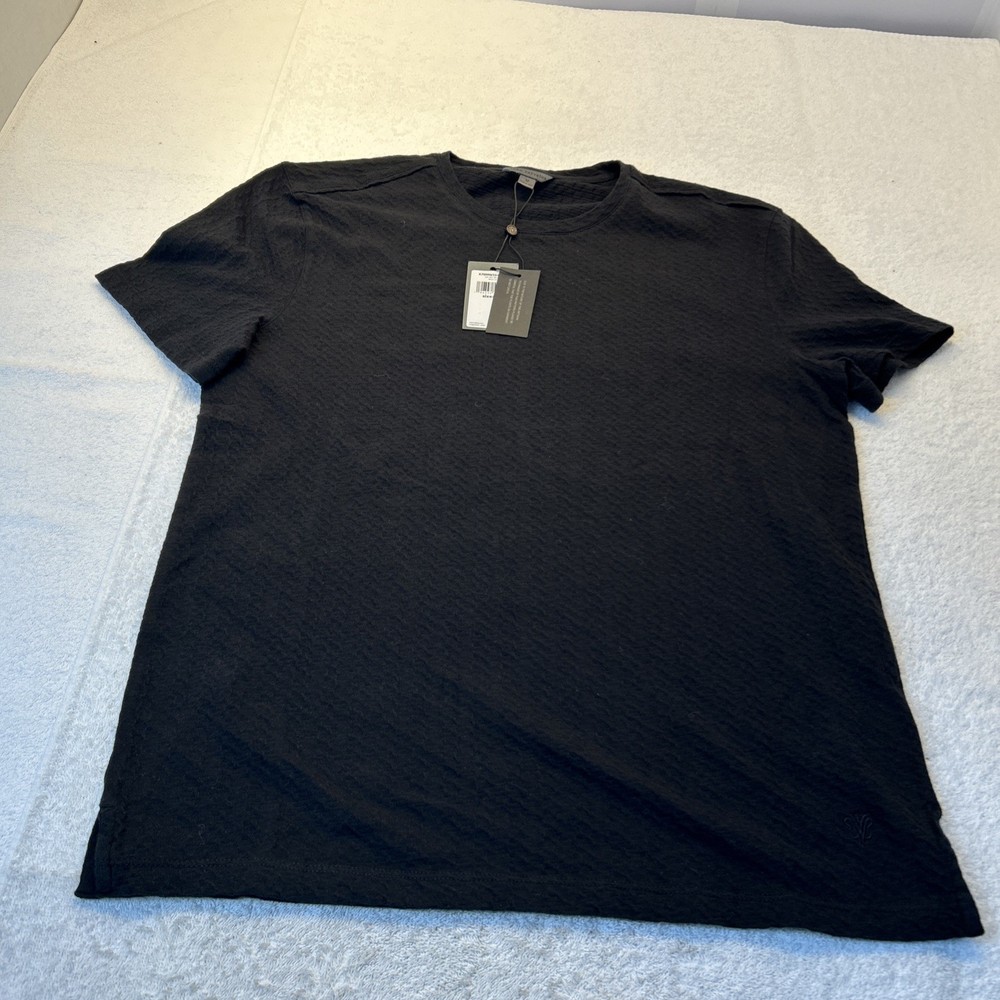 JOHN VARVATOS Men Pullover Short Sleeve Knit Black Round Neck Cotton New SZ M