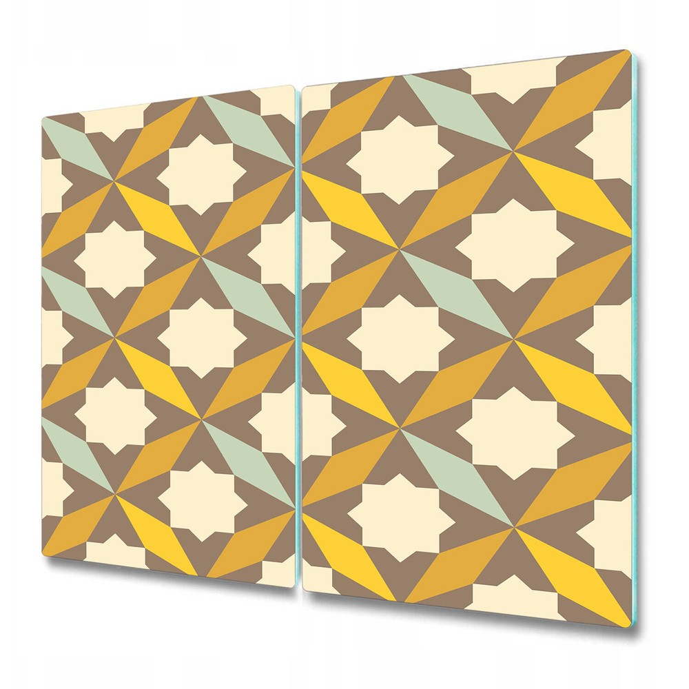 Glass Kitchen Chopping Board Abstract retro geometric yellow and brown 2x30x52