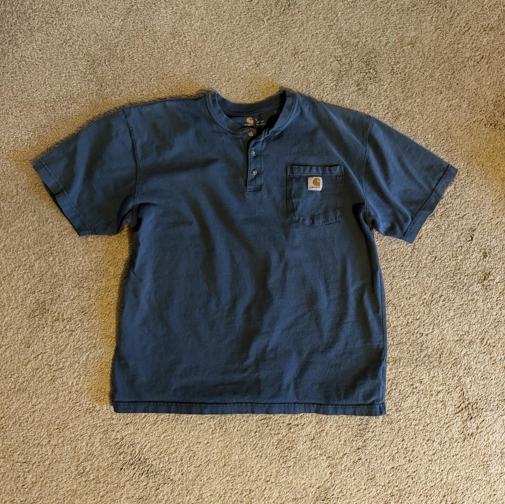 Carhartt Blue Cotton Jersey Henley Pocket T-Shirt Men's Size L Short Sleeve