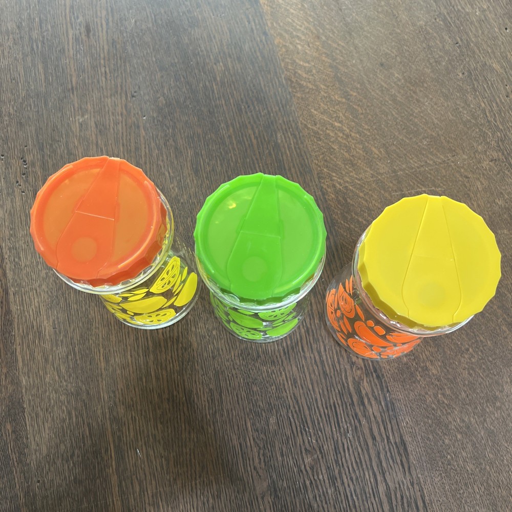 Vintage Anchor Hocking Juice Jar Limes Oranges Lemons 24 Oz W Lids Lot 3