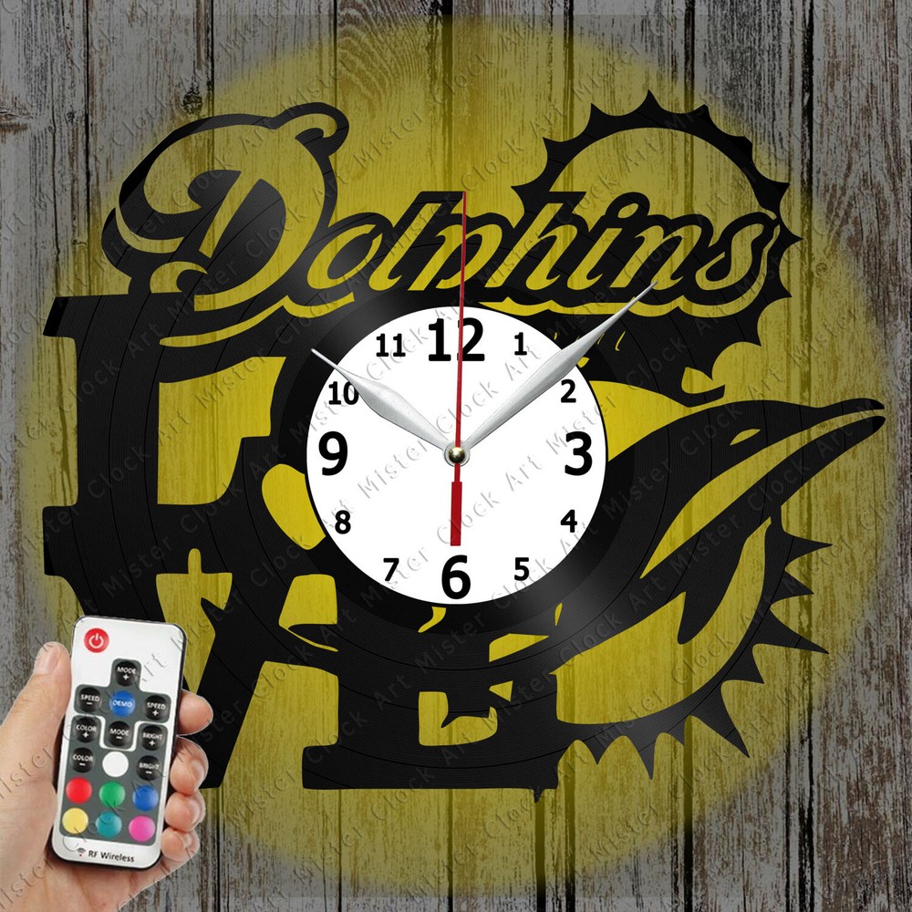 LED Clock Miami Dolphins Record Wall Clock Art Decor Original Gift 5630
