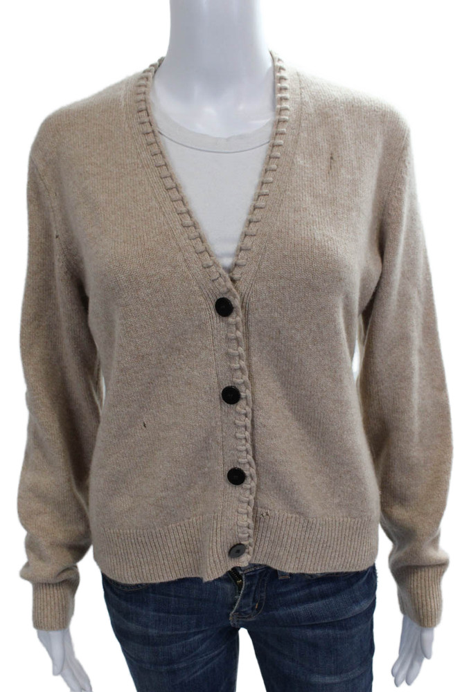 Theory Women Beige Cashmere V-Neck Cardigan Long Sleeve Size SFree Shipping in US $100+ Orders | $6.95 Orders Below