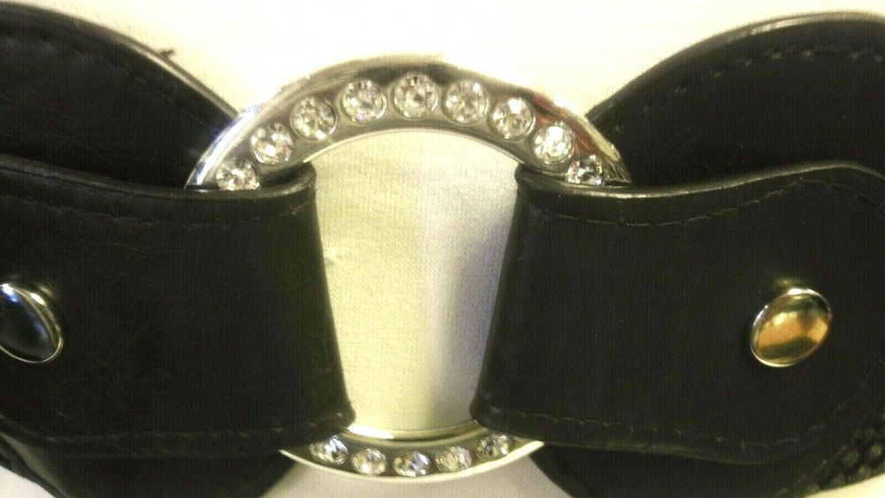 Women Dark Brown Elastic Belt With Circle Rhinestone Buckle Size M L